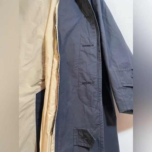 Vintage Brooks Brothers Navy Blue Trench Coat Size Large Missing Zip In Lining - Picture 5 of 16
